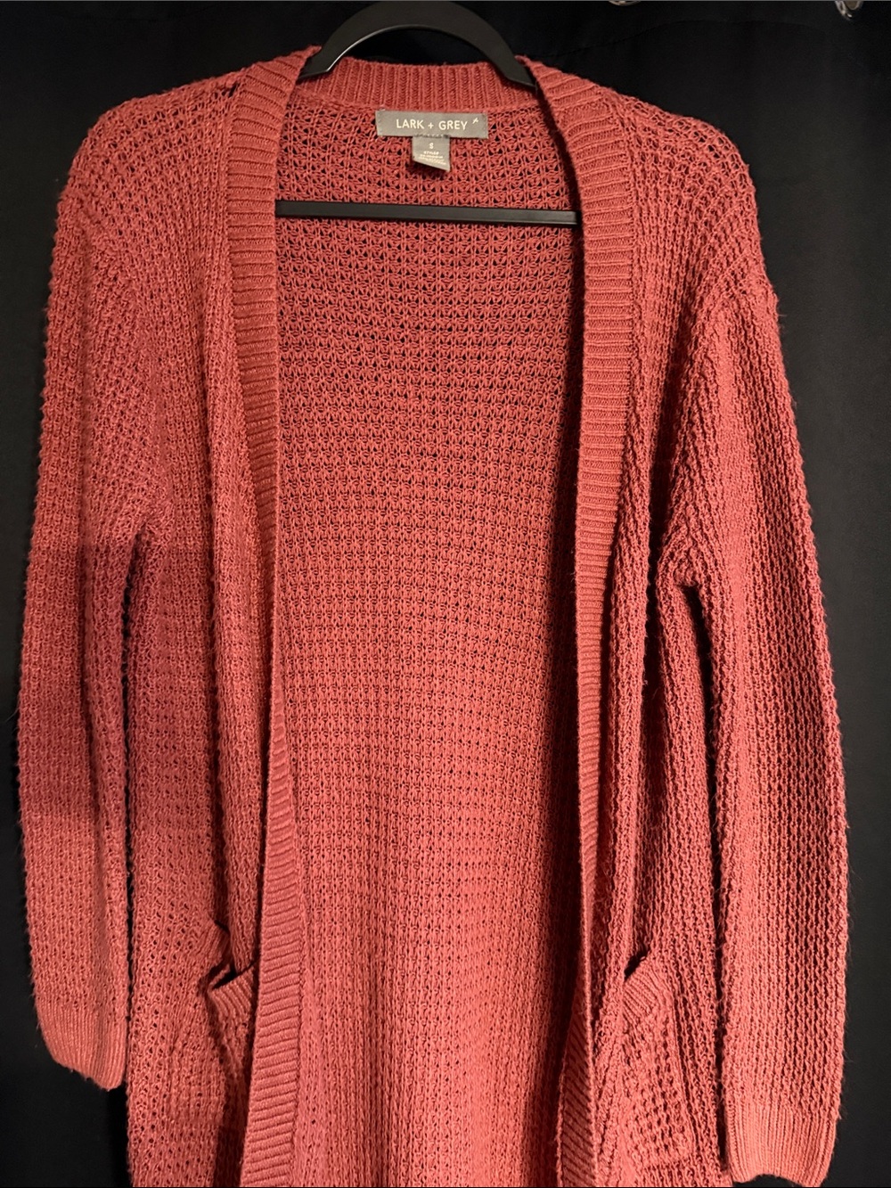 Lark + Grey Open-Front Knit Cardigan in Dusty Coral